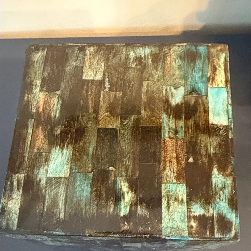 Inlaid Bone Blue and Brown Tissue Box Cover